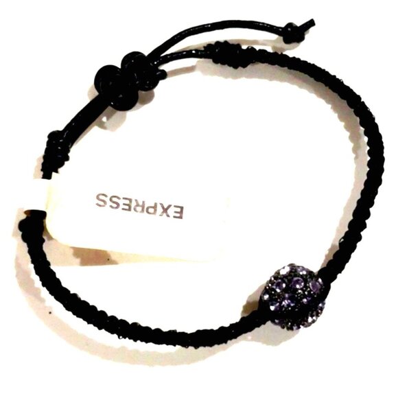 Express Black Beaded Adjustable Bracelet with Rhinestone Accent - Chic & Stylish - Picture 1 of 8